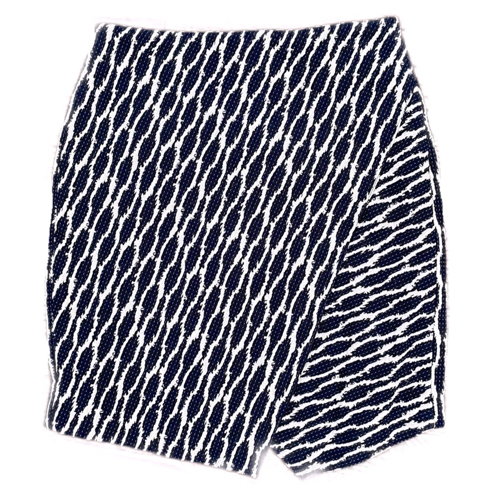Ann Taylor LOFT Navy Blue and White Textured Faux Wrap Skirt
